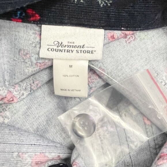 Vermont Country Store Pintuck Cotton Corduroy Dress Navy Blue Floral Size Medium - Picture 13 of 15